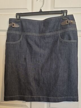 dressbarn Dark Blue Denim Pencil Skirt with Contrast Stitching